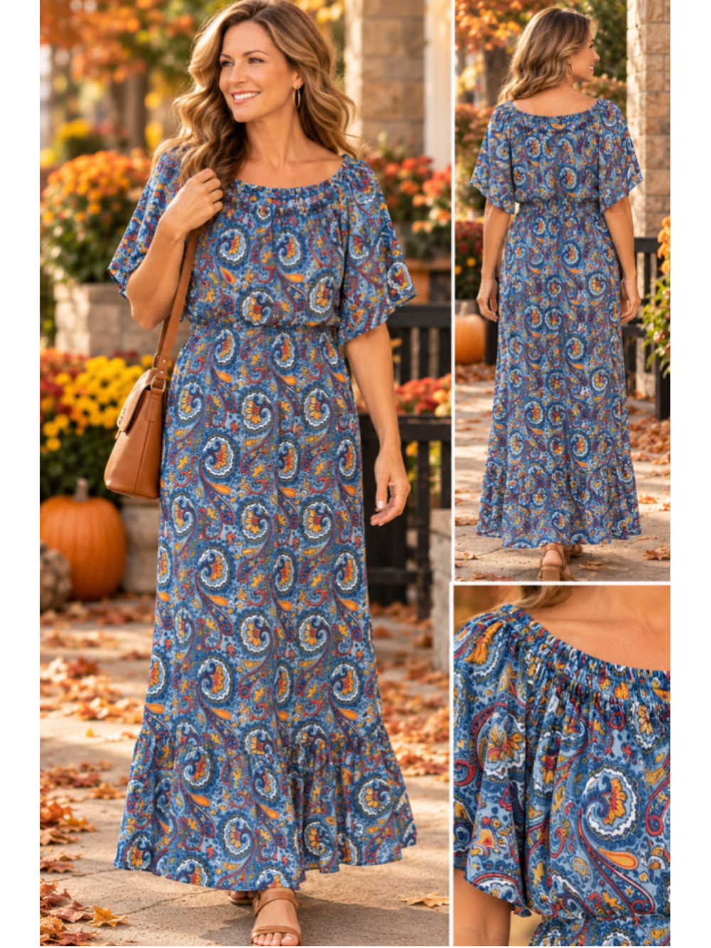 Women's Seven Islands Paisley Maxi Dress Size L Blue Orange
